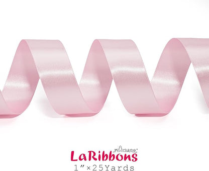 LaRibbons Light Pink Satin Ribbon 1 Inch 25 Yards Luxury Double Faced Pink Silk Ribbon for Gift Wrapping Flower Bouquet Crafts Wedding Party Babyshower Decoration