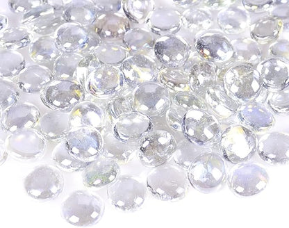 KINGOU Flat Glass Gems/Marbles/Stones/Beads for Vase Filler, Table Scatter, Games - 1 Lbs (17-19mm, Approx. 3/4") (Clear, Standard)
