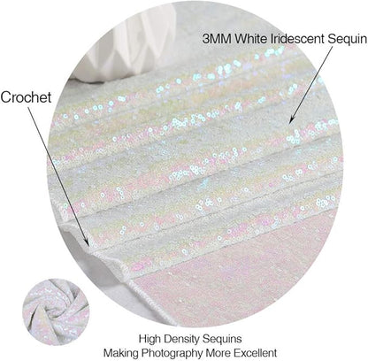 Eternal Beauty White Iridescent Sequin Backdrop, 6x6 Ft Glitter Background Curtains for Shimmer Photography Party Wedding Birthday Back Drop Decor