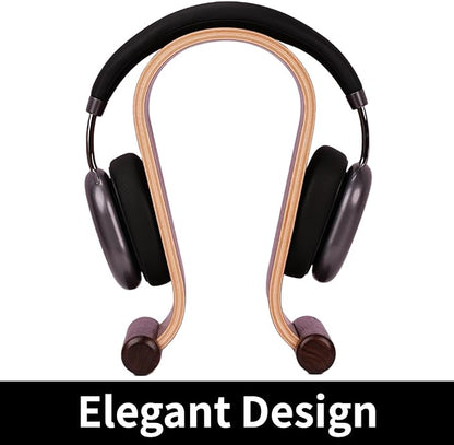 Wood Headphone Stand for Desk - Headset Holder Cute Gaming Wooden Headphones Hanger Hook Rack Base Storage Head Phone Accessories