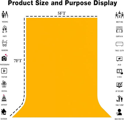 5x7FT Yellow Screen Backdrop Solid Color Screen Photo Backdrop Collapsible High Density Screen for Video Photography and Television