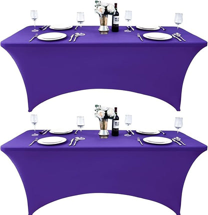 2-Pack 6ft Spandex Table Covers for Rectangle Standard Folding Tables - Wrinkle Resistant Stretch Tablecloths - Ultimate Fitted Table Protector for Parties, Trade Shows, Banquet