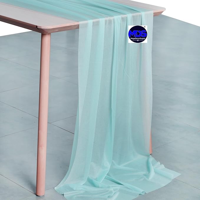 MDS Halloween Chiffon Table Runner - 12 Pack, 29 x 170 Inches, 14ft Each - Sheer Spooky Table Runners for Haunted House Parties, Trick-or-Treat Tables, Witchy Décor, Wedding & Events - Teal