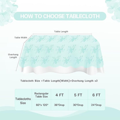 Light Green Lace Tablecloth Sheer Table Fabric 2pcs 60x120 Inch for Scary Movies Rustic Wedding Bridal Shower Party Decoration Rectangle Overlay Vintage Embroidered Reception Table Cloth Decor
