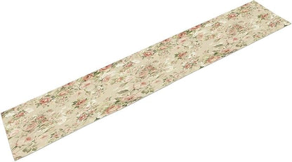 Lovely Rose Table Runner, Red and White Vintage Rose Delicate Floral Natural Pattern Long Table Restaurant Kitchen Holiday Party Decoration,13in（33cm） W * 90in（229cm） L