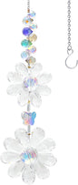 Crystal Flower Suncatcher Hanging Ornament, Rainbow Maker Window Sun Catcher Indoor Outdoor Patio Garden Decor (Clear)