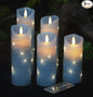 danip LED Flameless Candle with Embedded Star String, 5 Piece LED Candle with 10 Button Remote Control, 24 Hours Timer Function, Dancing Flame, Real Wax, Battery Powered. (Sky Blue)
