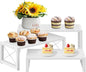 ELITEROO White 3-Tier Cupcake Stand & Wooden Display Riser, Dessert Stand for Cupcakes, Food, Perfume, Makeup, Dolls, Collectibles, Multi-Tiered Shelf Organizer for Market Vendors & Retail Display