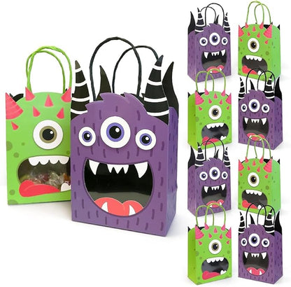 Cheerland Monster Party Favor Gift Bags Halloween Goodie Bag Monster Birthday Party Decorations Bag Summerween Candy Trick Or Treat Paper Goodie Bags Cartoon Themed Kids Theme Party Supplies 8 Pcs