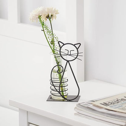 Marbrasse Desktop Glass Planter Hydroponics Vase,Planter Bulb Vase with Holder for Home Decoration,Modern Creative Cat Plant Terrarium Stand, Scindapsus Container (Lovely Cat)