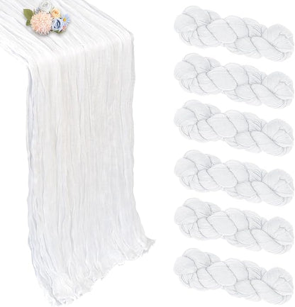 6 Pack White Cheesecloth Table Runner 10ft Boho Gauze Fabric Cheese Cloth Table Runner 35 x 120 Inch Rustic Sheer Runner for Romantic Wedding Decor Baby Shower Party Table Centerpiece Decoration