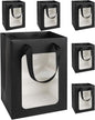 MOXARYSU 6 Pcs Black Gift Bags with Clear Window: 9.8x5.1x7.1 Inch Medium Kraft Paper Bags with Handle For Party Business Birthday Wedding (Black, 6p)