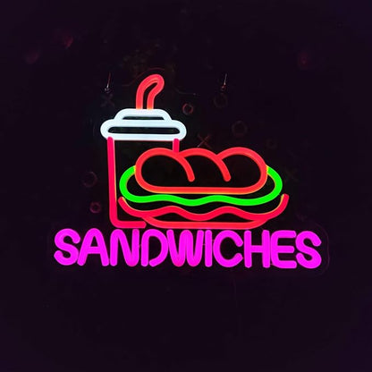 Sandwiches Neon Sign Sandwich Neon Signs for Wall Decor, Food Drinks LED Lights for Restaurant Food Shop Kitchen Party Dinner Decor, 13.3" x 10.3"