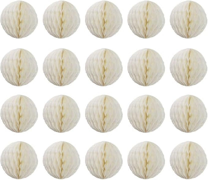 20pcs Honeycomb Flower Balls - Party Decor, Tissue Paper Pom Poms (6inch, Beige)