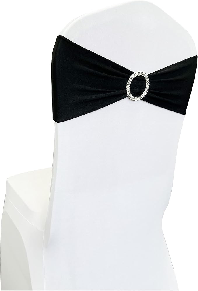 Spandex Chair Sashes Bands 30PCS Stretch Chair Ties Bows with Buckle Slider for Wedding Party Banquet Decoration (Black)…