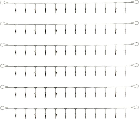 6 Pack 5 ft Steel Wall Hanging Photo Display Cable Wire Rod String with 12PCS Clips, Picture Holders for Kids Crafts, Notes