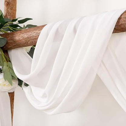 Ivory Wedding Arch Draping Fabric 4 Panels 30'' x 18FT Sheer Chiffon Arch Drapery for Photo Booth Bridal Shower Baby Shower Church Decor Newborn Photography Christening Outdoor Party