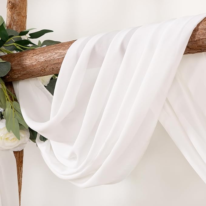 Ivory Wedding Arch Draping Fabric 2 Panels 30'' x 18FT Sheer Chiffon Arch Drapery for Photo Booth Bridal Shower Baby Shower Church Decor Newborn Photography Christening Outdoor Party