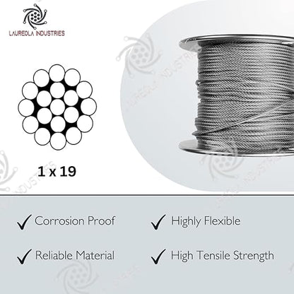 Laureola 1/8" Type-1x19 Grade-316 Stainless Steel Cable Railing Wire Rope - 800ft