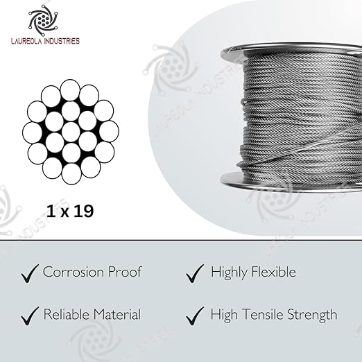 Laureola 1/8" Type-1x19 Grade-316 Stainless Steel Cable Railing Wire Rope - 700ft