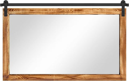 COGOOD Farmhouse Bathroom Mirror - 45 x 30 Large Rectangle Barn Door Mirror for Vanity, Bedroom, Living Room Wall Decor (Brown)