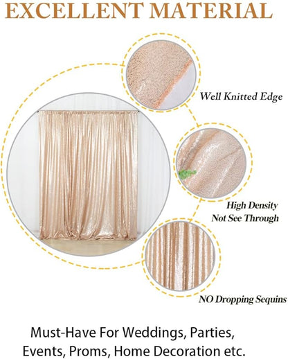 ShinyBeauty Sequence Backdrop Champagne 8FTx10FT Sequin Photo Backdrop Sequin-Backdrop-Curtain Elegant Backdrops 8x10-0827E