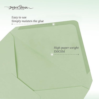 50 Pack 4x6 Envelopes Letter Size, Green A4 Envelopes Self Seal for Wedding Invitation, Envelope 4.3x6.3 for Greeting Cards, Photos, Baby Shower, Graduation, Thank You Cards, Announcements