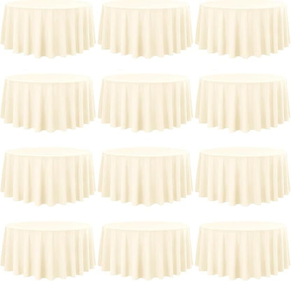 12 Pack 120 Inch Round Tablecloth, Beige Polyester Fabric Table Cloth for Round Table, Washable Tablecover for Wedding Party Dining Buffet Banquet Restaurant and Camping