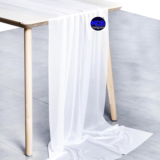 MDS Halloween Chiffon Table Runner - 25 Pack, 29 x 170 Inches, 14ft Each - Sheer Spooky Table Runners for Haunted House Parties, Trick-or-Treat Tables, Witchy Décor, Wedding & Events - White