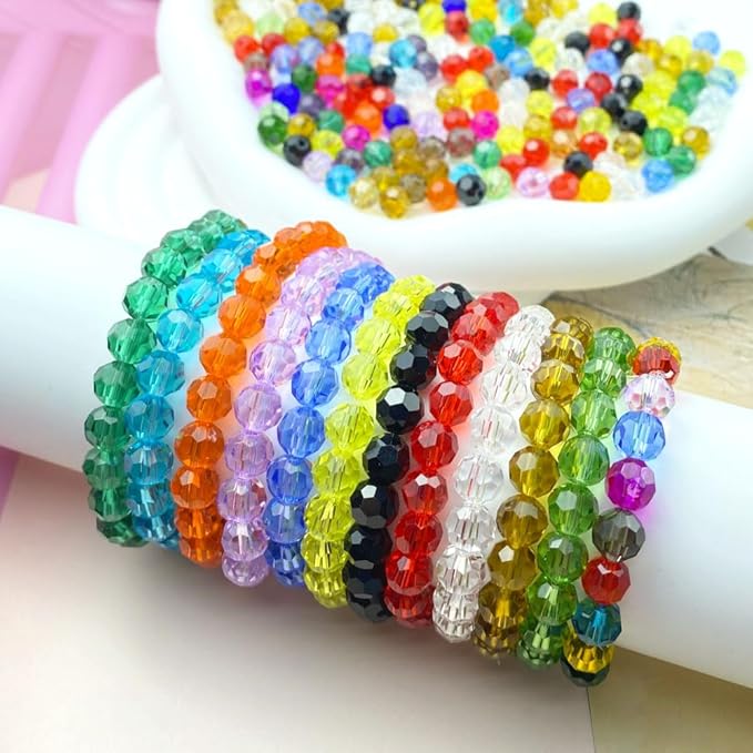 100 PCS 8mm Crystal Glass Beads Round Multiple Faceted Loose Spacer Glass Beads for DIY Handcrafte Bracelet Necklace Earring Jewelry Making(Aquamarine)
