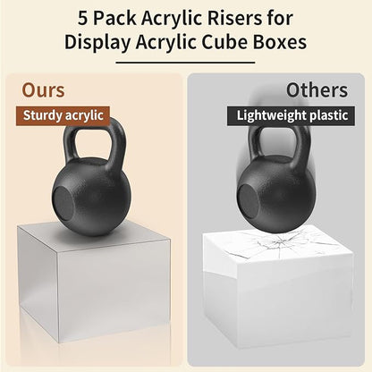 Acrylic Risers for Display 5 Pcs, Food Risers for Party Silver Acrylic Risers Display Stands Acrylic Box Nesting Display Risers for Jewelry Bag Cosmetics Catering Dessert Collectibles