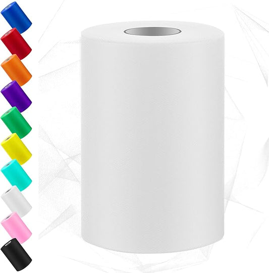 Swpeet 6 Inch by 100 Yards White Tulle Fabric Roll, Fabric Spool Tulle Ribbon, Netting Polyester Spool Ideal for DIY Handmade Birthday Party Wedding Decorations Christmas Craft Supplies