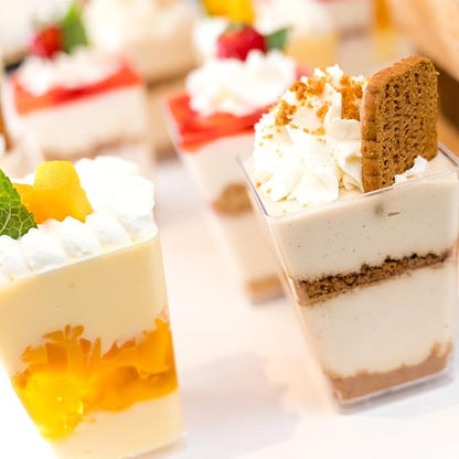 50 Pack 5 oz Plastic Dessert Cups with Lids and Spoons - Clear Yogurt Parfait Cups with Lids - Mini Dessert Shooter Cup with Spoons for Fruit Pudding Mousse Ice Cream Appetizer