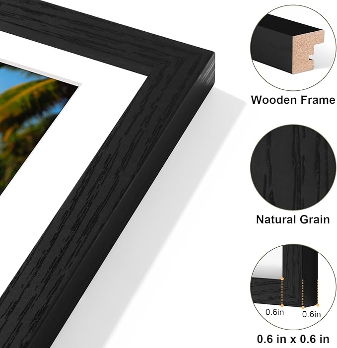 Vittanly 8x16 Collage Picture Frame, Displays 3Pcs 5x7 Pictures with Mat, Picture Frames Collage Wall Decor for Horizontal or Vertical Display, Black, 1 Pack