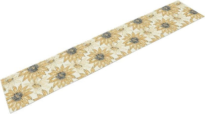 Chrysanthemum Vintage Floral Table Runner, Elegant Grunge Orange Sunflower Spring Summer Elegant Pattern Artichokes Flower Table Runner for Party Kitchen Dining Living Room Decor, 13x70 Inch