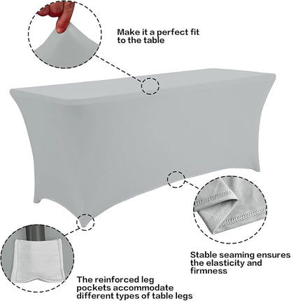 IVAPUPU 8FT Table Cloth for Rectangular Fitted Events Stretch Grey Table Covers Washable Cover Spandex Tablecloth Protector for Party, Wedding, Cocktail, Banquet, Festival