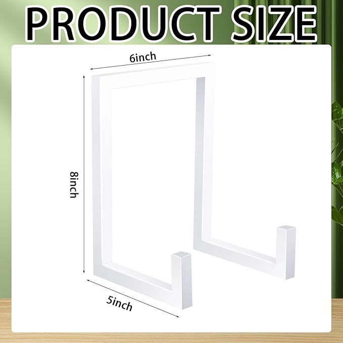 Sweetude 2 Pcs Large Plate Stands for Display Metal Frame Plate Holder Display Stand Decorative Table Top Easels for Picture, Book, Platter, Photo Easel(White,8 Inch)