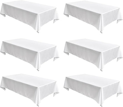 Fitable Faux Linen White Tablecloths for Rectangle Tables - 90 x 156 Inch - 6 Pack Fabric Textured Washable Table Clothes Floor Lenghth Table Covers for Wedding, Party, Banquet, Birthday