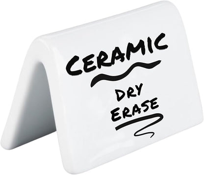 Double Sided Ceramic Dry Erase Table Tent Sign White - 3-1/2"x2" - Reusable Tabletop Setting. Great for Wedding, Birthday, Picnic, Banquet, Buffet, Bakery, Party, Events, Message Board - 4 PK