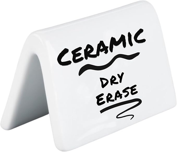 Double Sided Ceramic Dry Erase Table Tent Sign White - 3-1/2"x2" - Reusable Tabletop Setting. Great for Wedding, Birthday, Picnic, Banquet, Buffet, Bakery, Party, Events, Message Board - 12 PK