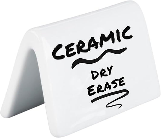 Double Sided Ceramic Dry Erase Table Tent Sign White - 3-1/2"x2" - Reusable Tabletop Setting. Great for Wedding, Birthday, Picnic, Banquet, Buffet, Bakery, Party, Events, Message Board - 12 PK