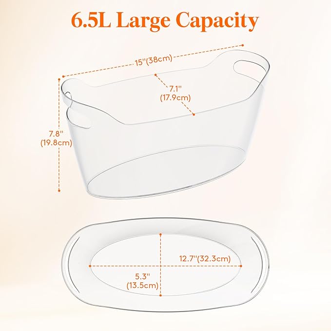 Lifewit Large 6.5L Ice Bucket for Parties, Portable Drink Bucket for Cocktail Bar, Plastic Champagne Cooler for Beverage/Wine/Beer/Juice, Mimosa Bar Supplies Chiller Tub with Scoop