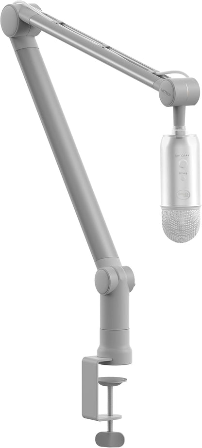 IXTECH Boom Arm - Adjustable 360° Rotatable Microphone Sturdy Stainless Steel Mic Desk, Table Stand Foldable Scissor Stable Mount Arms for Radio Studio, Podcast, Gaming (MATTE SILVER)