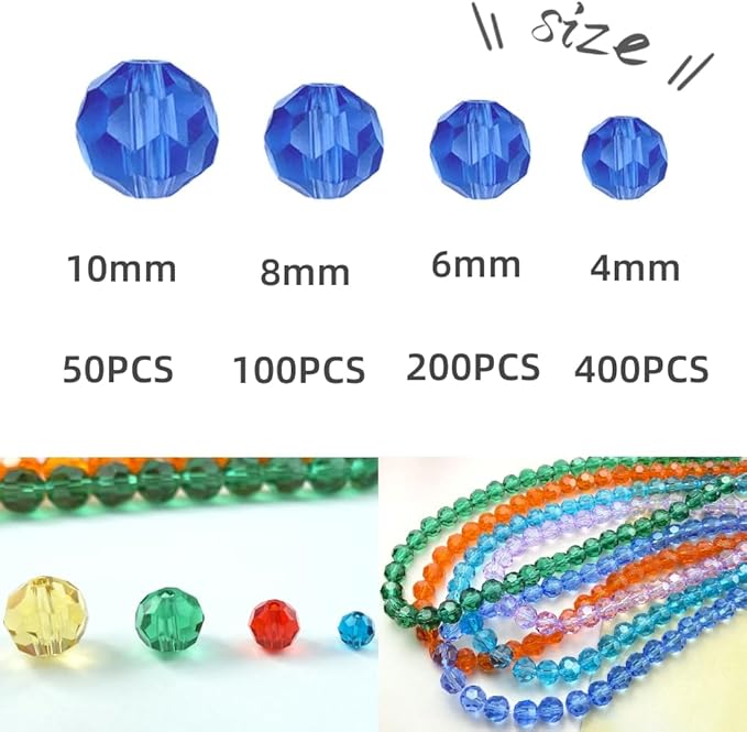 200 PCS 6mm Crystal Glass Beads Round Multiple Faceted Loose Spacer Glass Beads for DIY Handcrafte Bracelet Necklace Earring Jewelry Making(Transparent)