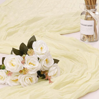1 Pack Cheesecloth Table Runner 10Ft Christmas Gauze Boho Table Runners for Wedding Decor Bridal Shower Decorations Baby Shower Party(35" x 120")