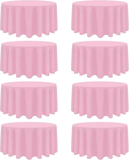 8 Pack Pink Round Tablecloth 120 Inch Stain and Wrinkle Resistant Round Pink Table Cloth Reusable and Washable Polyester Fabric Table Covers for Buffet Wedding Party and Banquet