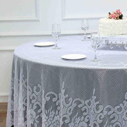 Tableclothsfactory 120" White Premium Lace Round Tablecloth for Banquet Party Wedding Event Home Decor