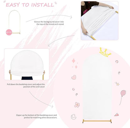 SoarDream 7.2FT Wedding Arch Cover White Spandex Fitted Wedding Arch Stand Covers Fitted for Round Top Chiara Arch Cover Fabric Stretchy Backdrop for Bridal Baby Shower Birthday Party Balloon Decor
