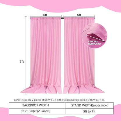 2 Panels Pink Backdrop Curtain, 10 x 7 Feet Background Curtains for Parties, Weddings, Baby Showers, Bachelorette Halloween, Christmas Birthday Party Photoshoot Backdrop Curtains Decorations