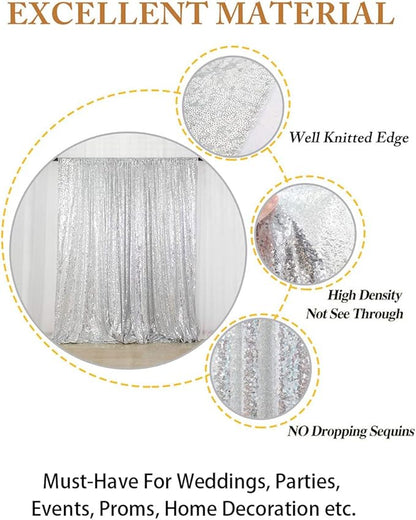 ShinyBeauty 8FTx10FT Silver Sequin Backdrop | Sparkle Drapes for Photoshoots, Weddings, and Parties | Elegant Glitter Background for Photography Backdrops